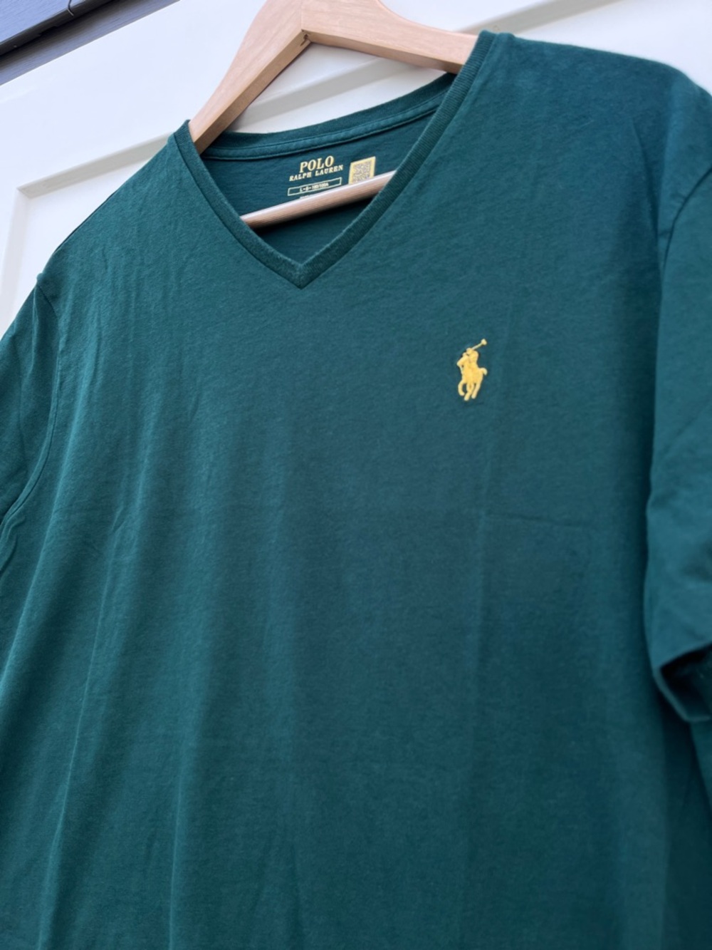 Polo by Ralph Lauren V-Neck T-Shirt in Dark Green with Yellow Pony - Picture 3 of 5